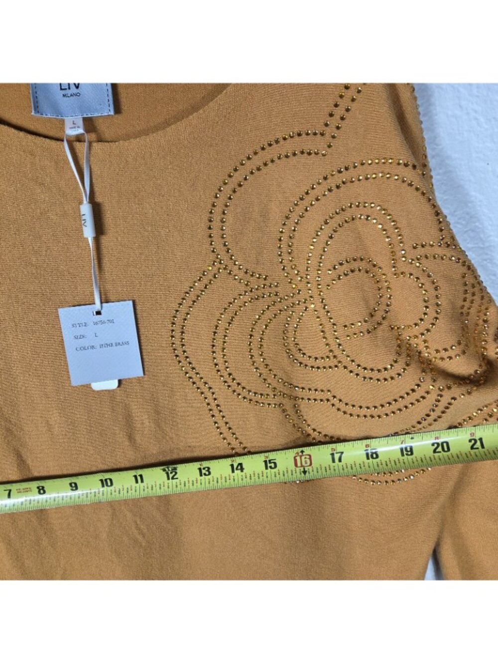 Liv Milano Mustard Yellow Embellished Pullover Dolman Sleeve Sweater Size L - Picture 14 of 16